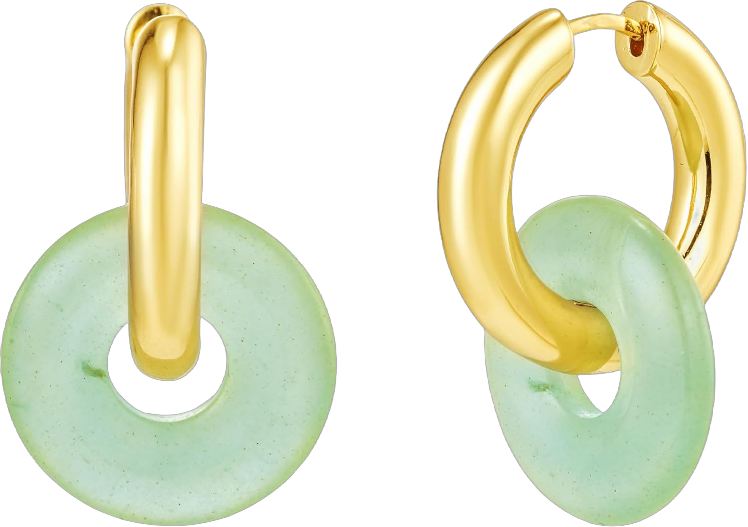 CAITLYNMINIMALIST Natural Jade Chunky 18K Gold Dangle Drop Bold Huggie Hoop Earrings for Women Gift for Her 01-Clara Jade Yellow Gold