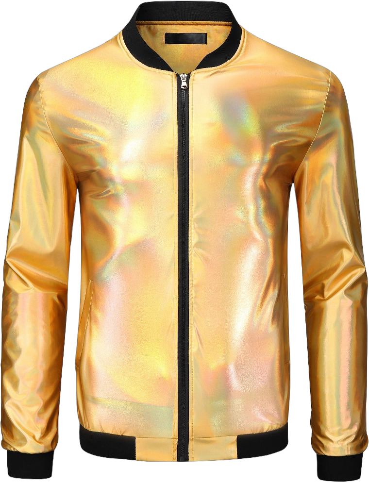 Lars Amadeus Men's Halloween Zip Up Long Sleeves Shiny Holographic Bomber Jacket Golden Medium