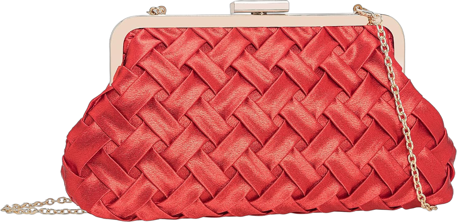 Evening Bag Women Small Dressy Clutch Handbag Braided Satin Formal Purse for Wedding/Prom/Black tie Party Red