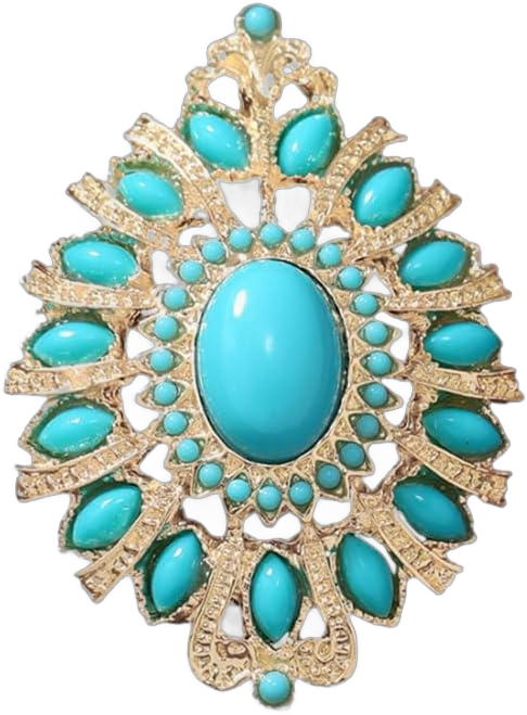 Baroque Turquoise Bead Brooch Pin for Women Men Gold Tone Fashion Blue Birthstone Geometric Filigree Brooches Lapel Pins Dainty Dress Accessories Birthday Anniversary Jewelry Gift Marquise