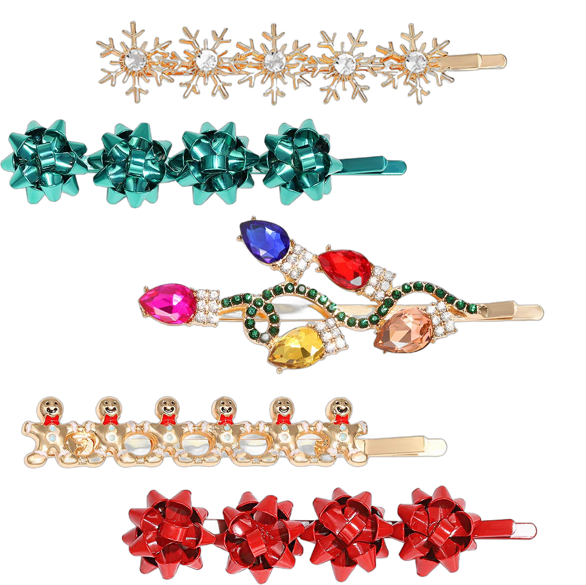 4/5PCS Christmas Hair Clips for Women Rhinestone Snowflake Hairpin Christmas Bulb Light JOY Alligator Hair Clip Set Holiday Christmas Hair Accessories Festive Gift (Style B)