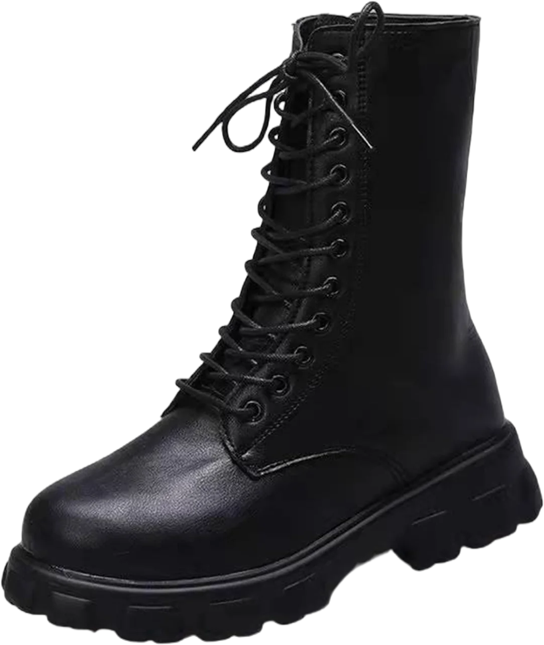 Gomelly Women Comfort Combat Boot Non-Slip Chunky Heel High Top Shoes Military Walking Fashion Lace Up Work Boots Black 5.5