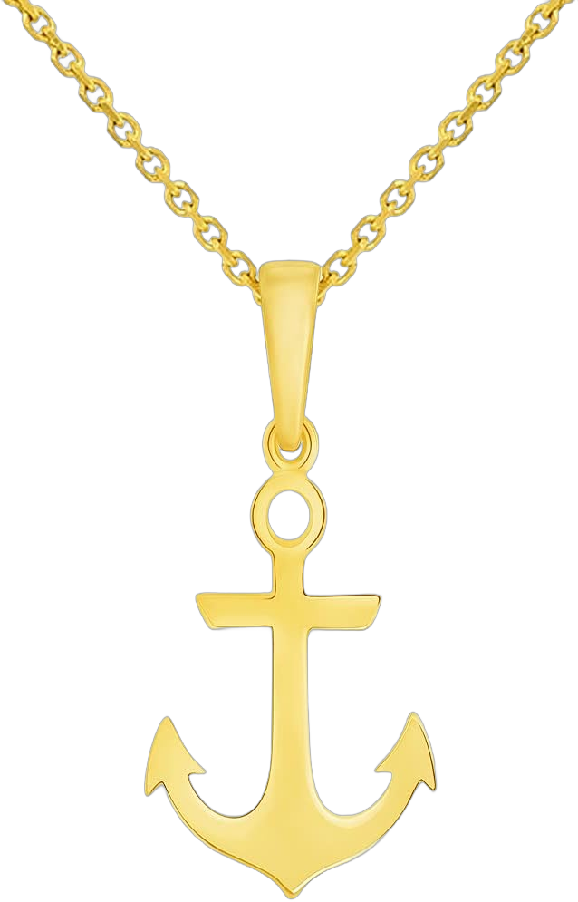 Solid 14k Yellow Gold Anchor Silhouette Charm Nautical Pendant with Rolo Cable, Cuban Curb, or Figaro Chain Necklaces 20.0 Inches Cable Chain