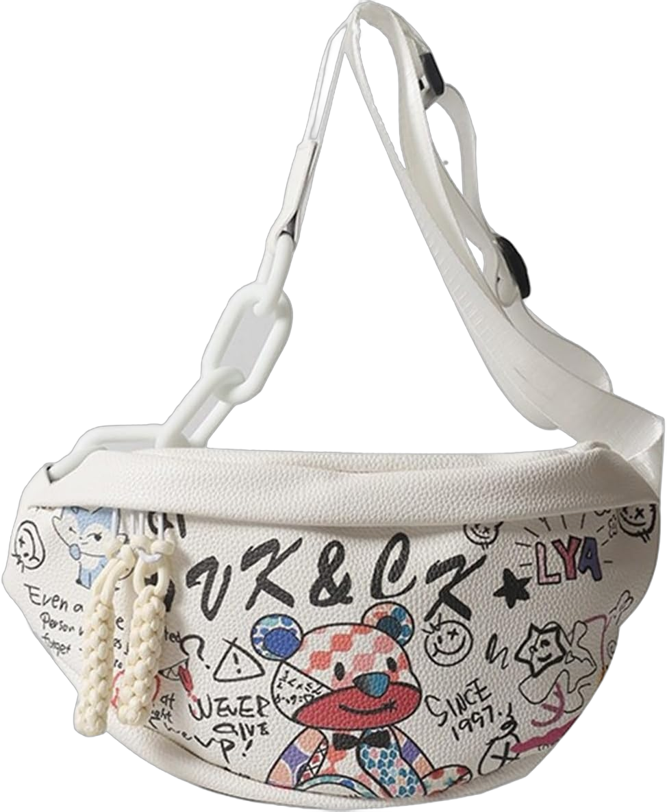 Leather Waist Pack Fanny Pack for Men Women,[Graffiti Series] Multifunctional Crossbody Bag Fashion Hip Purse Travel Trip Hiking Bum Bag Shoulder Belt Bag Graffiti white