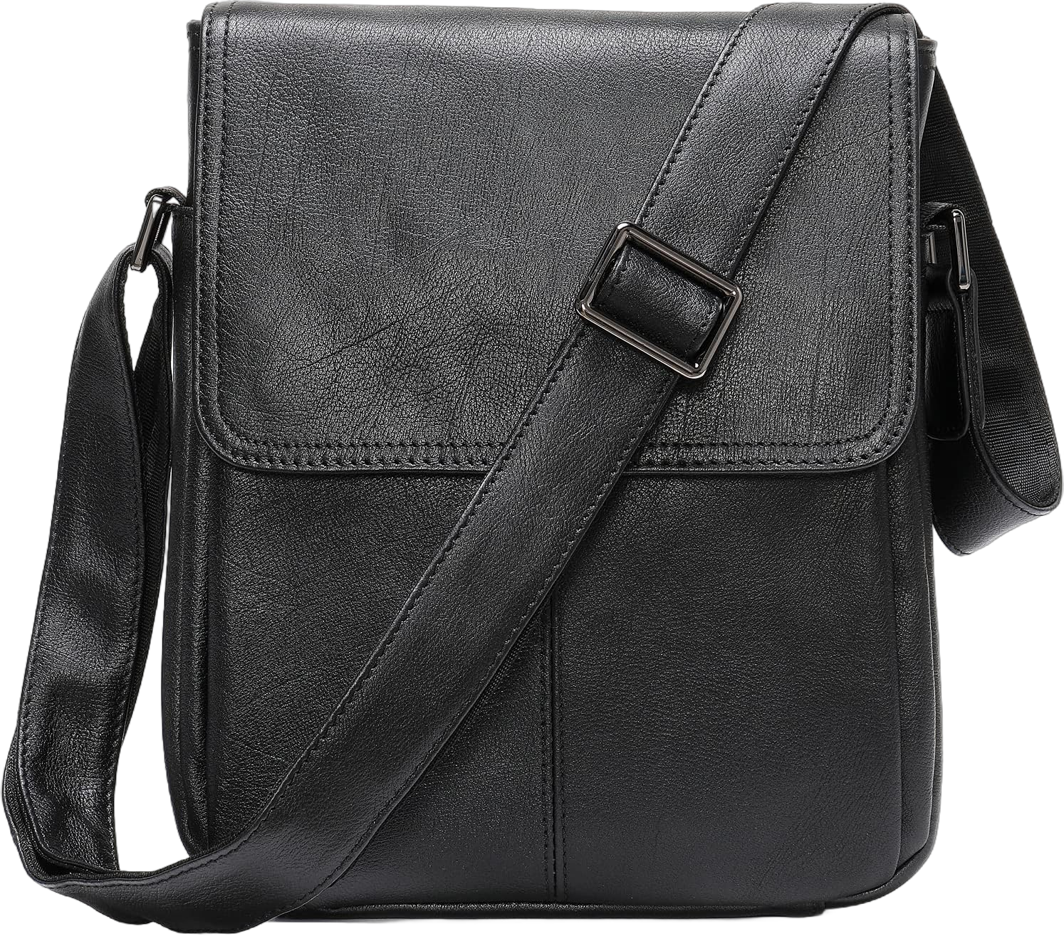 NIUCUNZH Man Purses and Bags, Mens Genuine Leather Messenger & Crossbody Bag with Leather Shoulder Strap Black