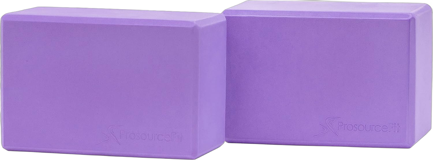 ProsourceFit Foam Yoga Blocks, High Density EVA Yoga Bricks 4”x 6” x 9” (Set of 2) Purple