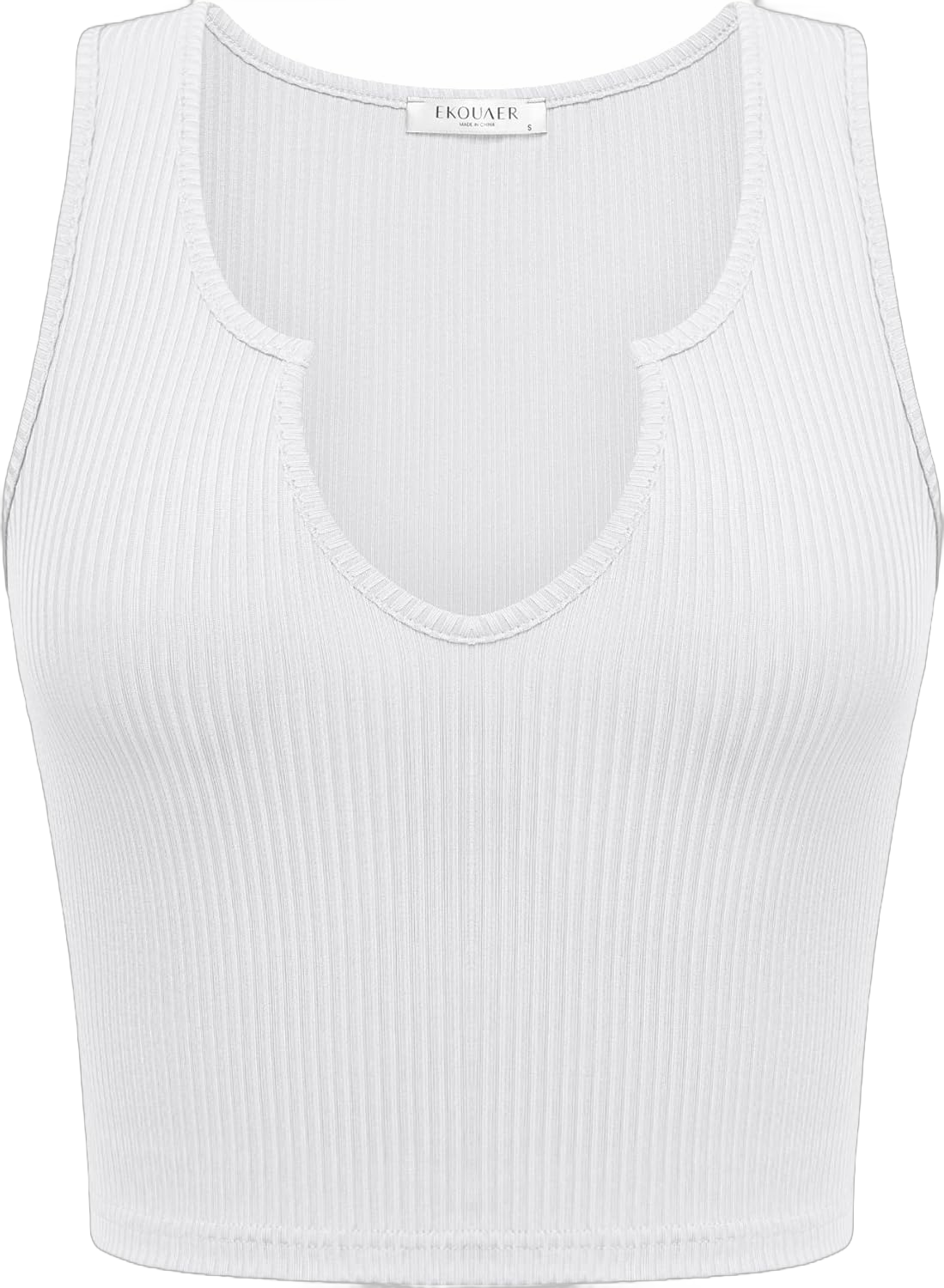 Ekouaer Women's Crop Tank Tops V Neck Workout Slim Fitted Crop Top White