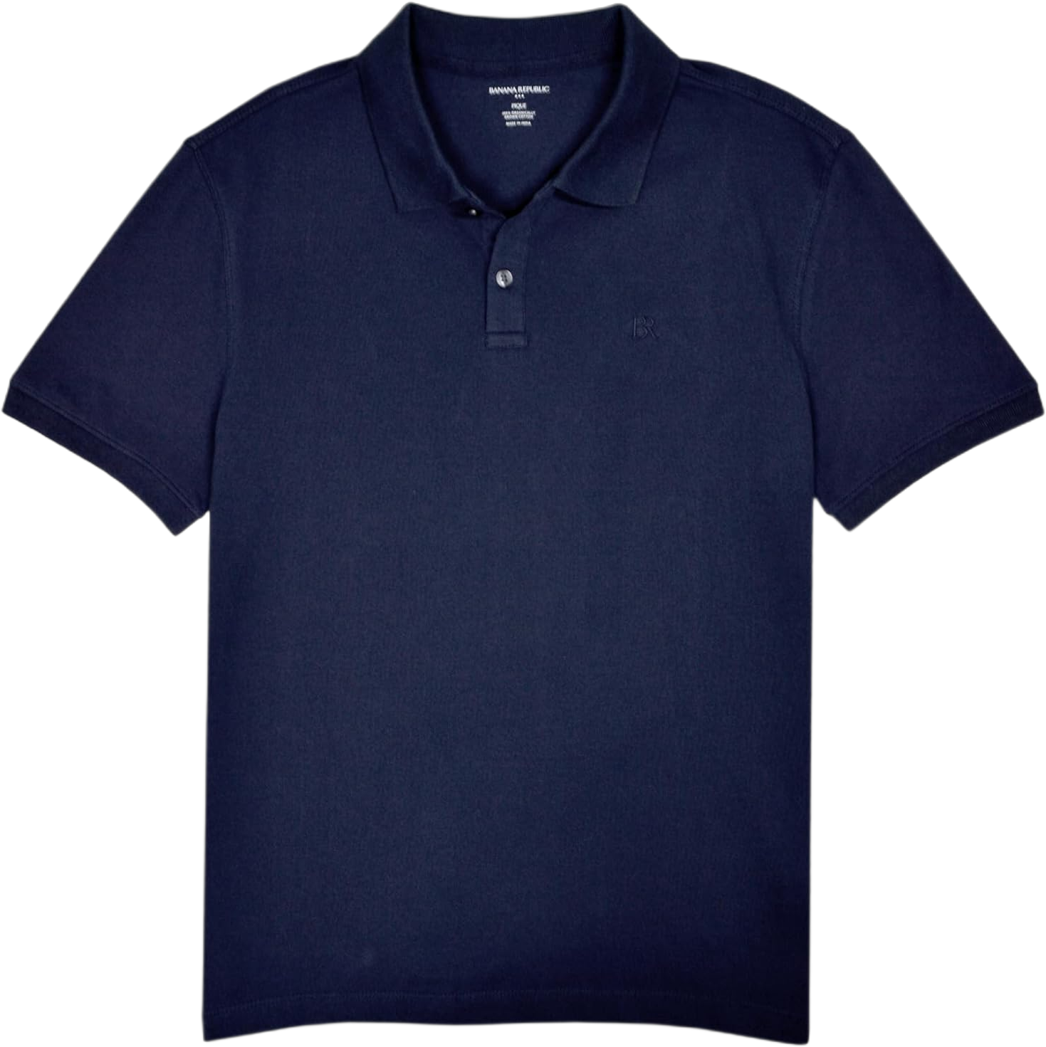 Banana Republic Mens 803392 Regular Fit Pique Mesh Organic Cotton Monogram Polo Shirt Large Navy Blue