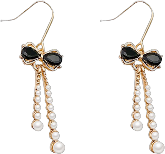 Pearl Bow Earrings for Women Black Bowknot Dangle Earring Gold Pearl Drop Earring for Girls Jewelry Gift