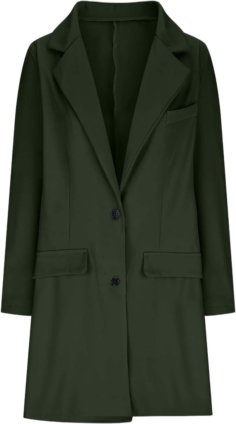 Hvyesh Women's Long Wool Blend Pea Coat Winter Casual Overcoat Notched Lapel Collar Trench Coat Belted Long Jacket Outerwear Large #04-army Green