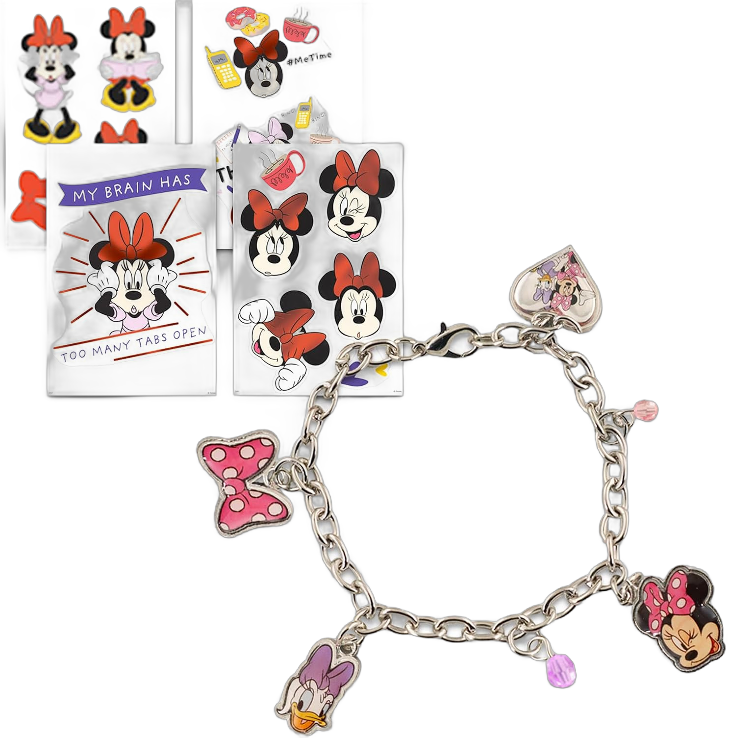 Disney Minnie Mouse Charm Bracelet for Girls - Bundle with Disney Minnie Mouse and Daisy Duck Charm Bracelet and More | Disney Charm Bracelet Set