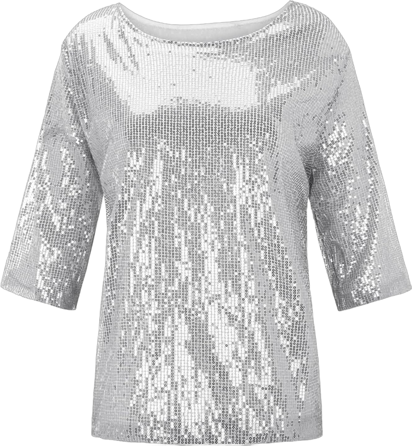 cooki Womens Sequin Top Sparkly Glitter Blouses Metallic Sparkly Tops Half Sleeve Shimmer Dressy Party Clubwear T Shirts Silver Medium