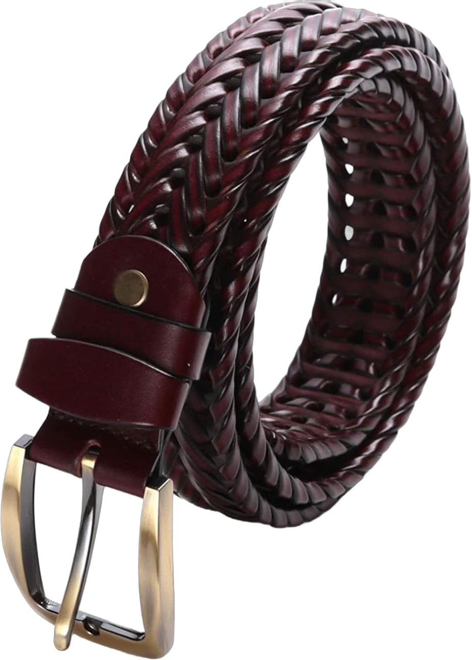 Men's Leather Casual Belt Durable Golf Belt Braided Mesh Design Ideal for Business Work Outfit and Formal Occasions Brown Red