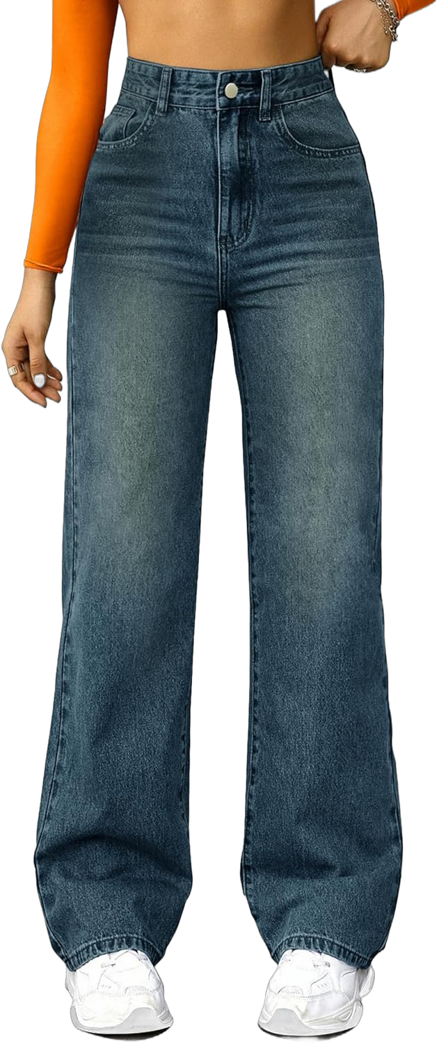 Straight Leg Jeans for Women,High Waisted Wide Leg Loose Microelastic Boyfriend Denim Pants