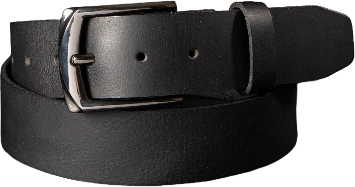 The PPK Belt - Black Leather Belt With Black Gunmetal Buckle