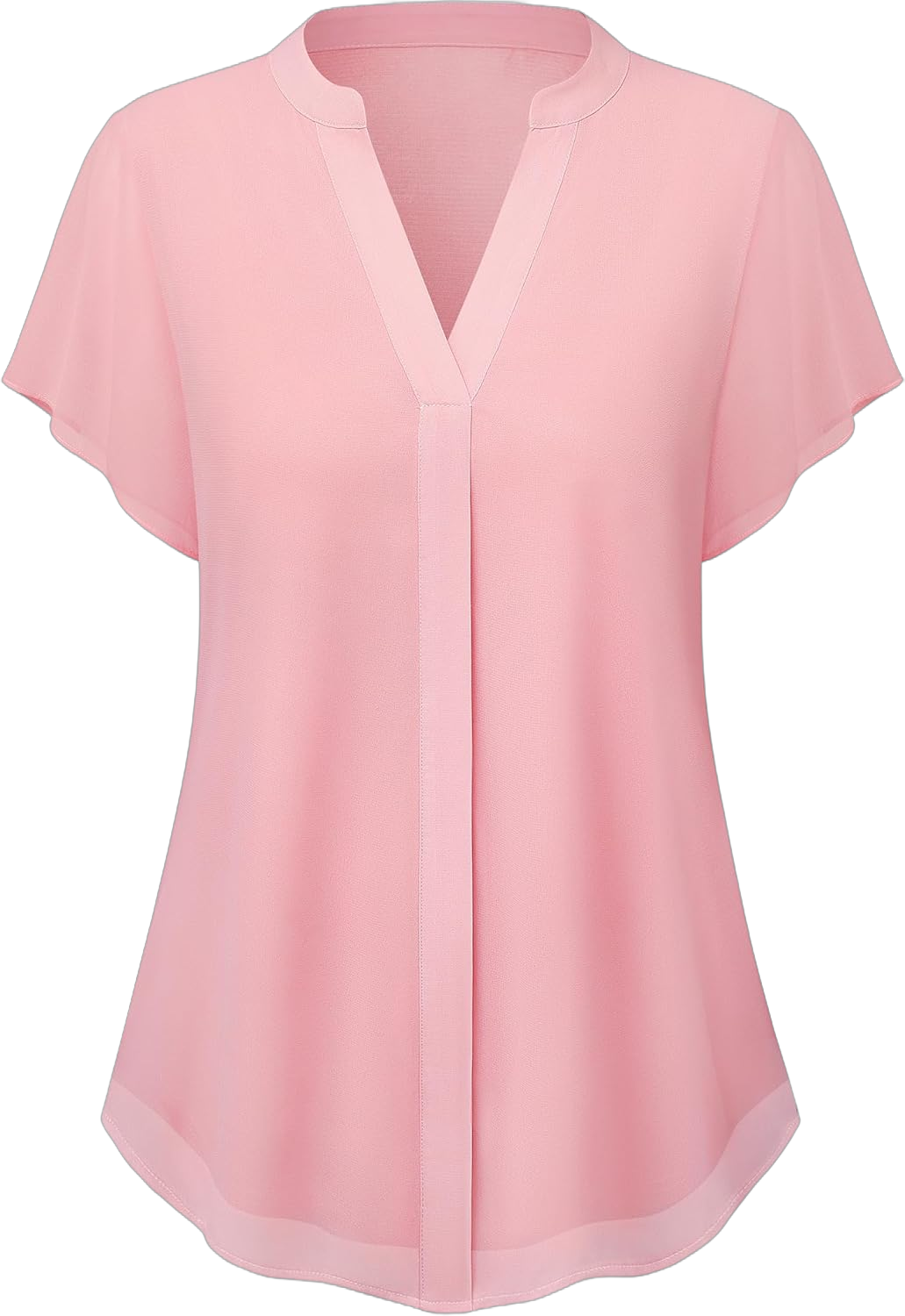 Bebonnie Womens Short Sleeve V Neck Double Layers Chiffon Blouses Dressy Casual Tunic Tops Peach Pink X-Large