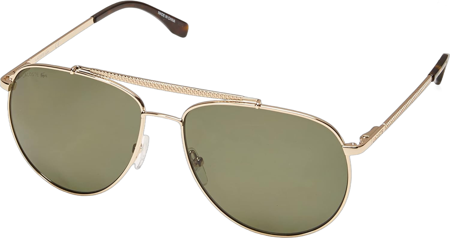 Lacoste Men's L177s Aviator Sunglasses Gold/Green Polarized 59 Millimeters