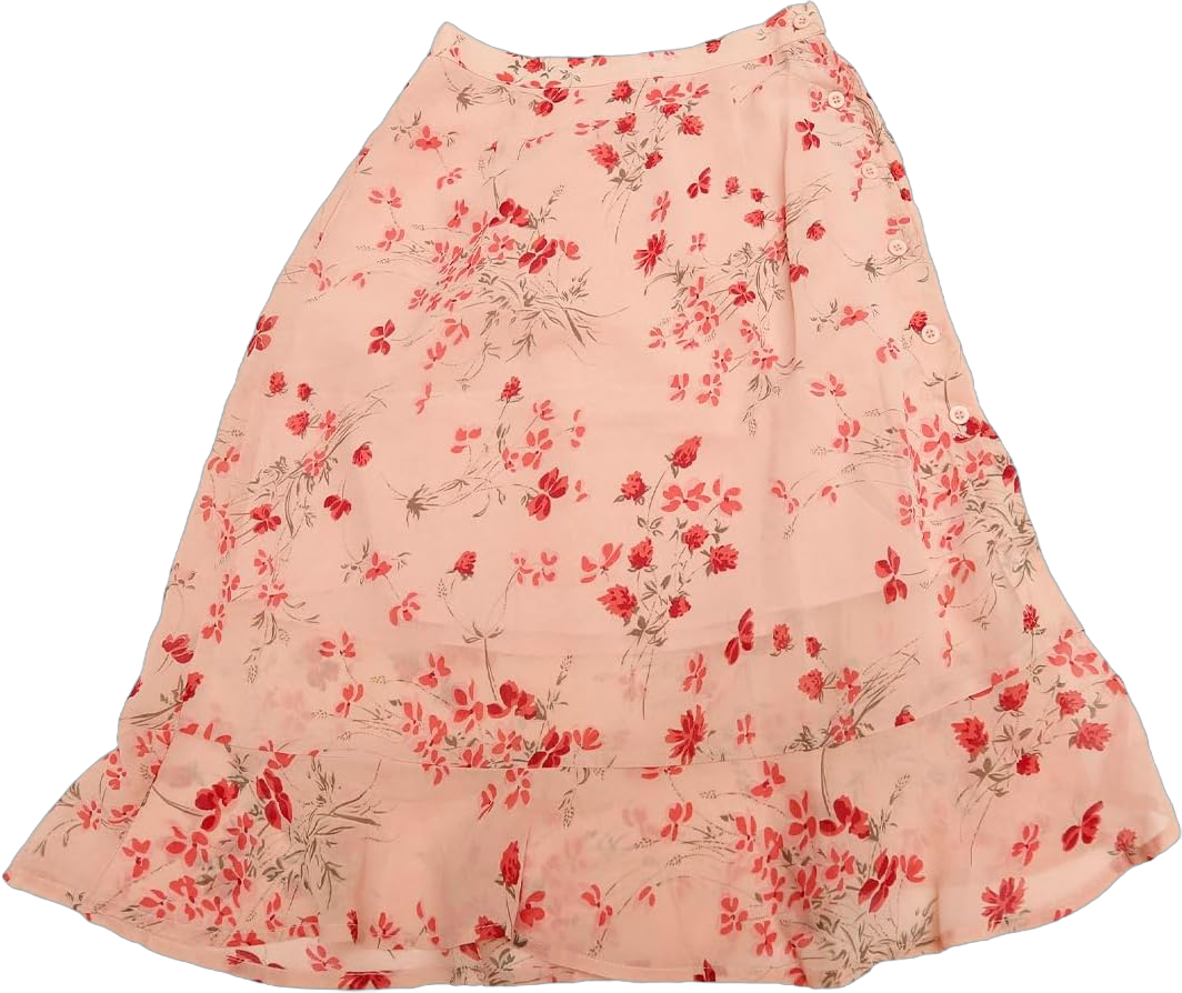 Allegra K Women's Floral Midi Skirts Summer Ruffle High Waist Flowy A-Line Split Knee Length Skirt X-Large Light Pink