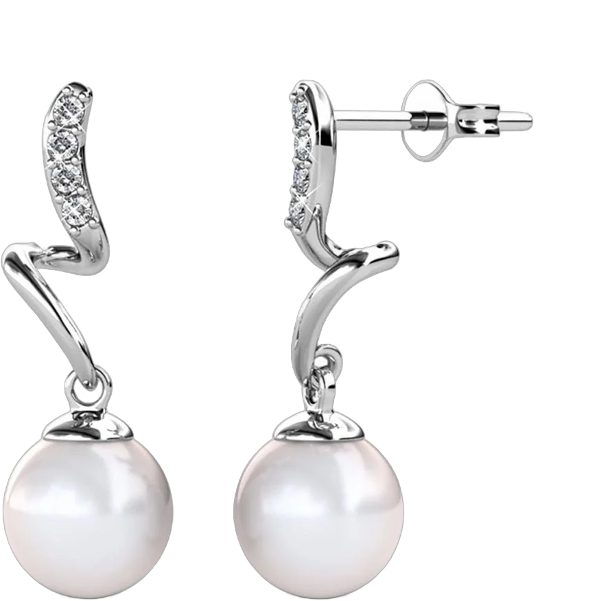 Cate & Chloe Ophelia 18k White Gold Plated Silver Dangle Pearl Earrings with Swarovski Crystals, Drop Earrings for Women, Jewelry Gift for Her