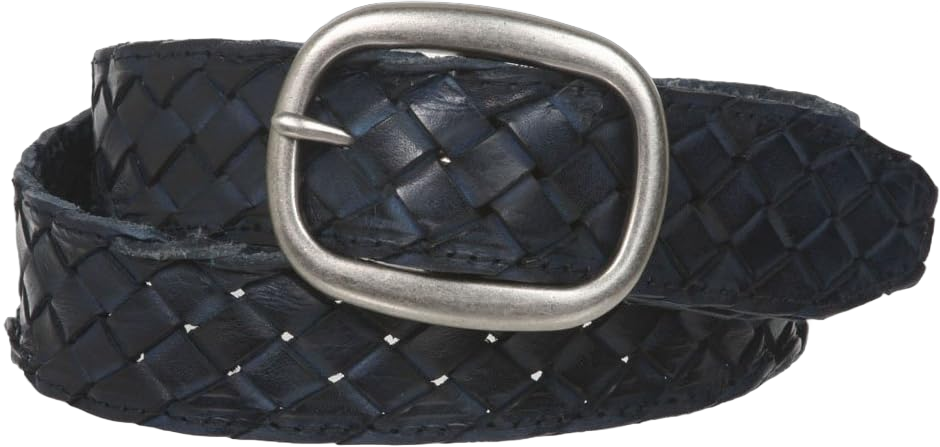 Womens 1 1/2" (38 mm) Snap On Oval Braided Woven Oil Tanned Leather Belt S/M - 32" Navy Blue