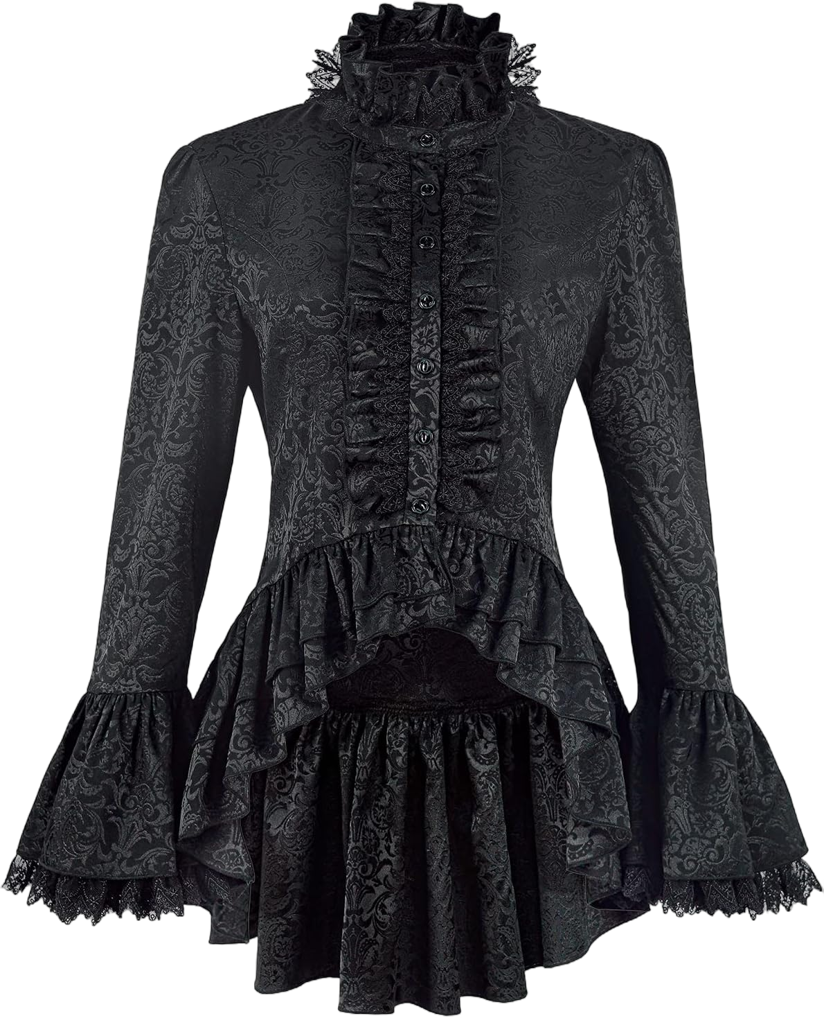 Womens Victorian Blouse Gothic Shirts Ruffle Long Sleeve Tops Vintage Victorian Lace Shirt X-Large 2022055-bk