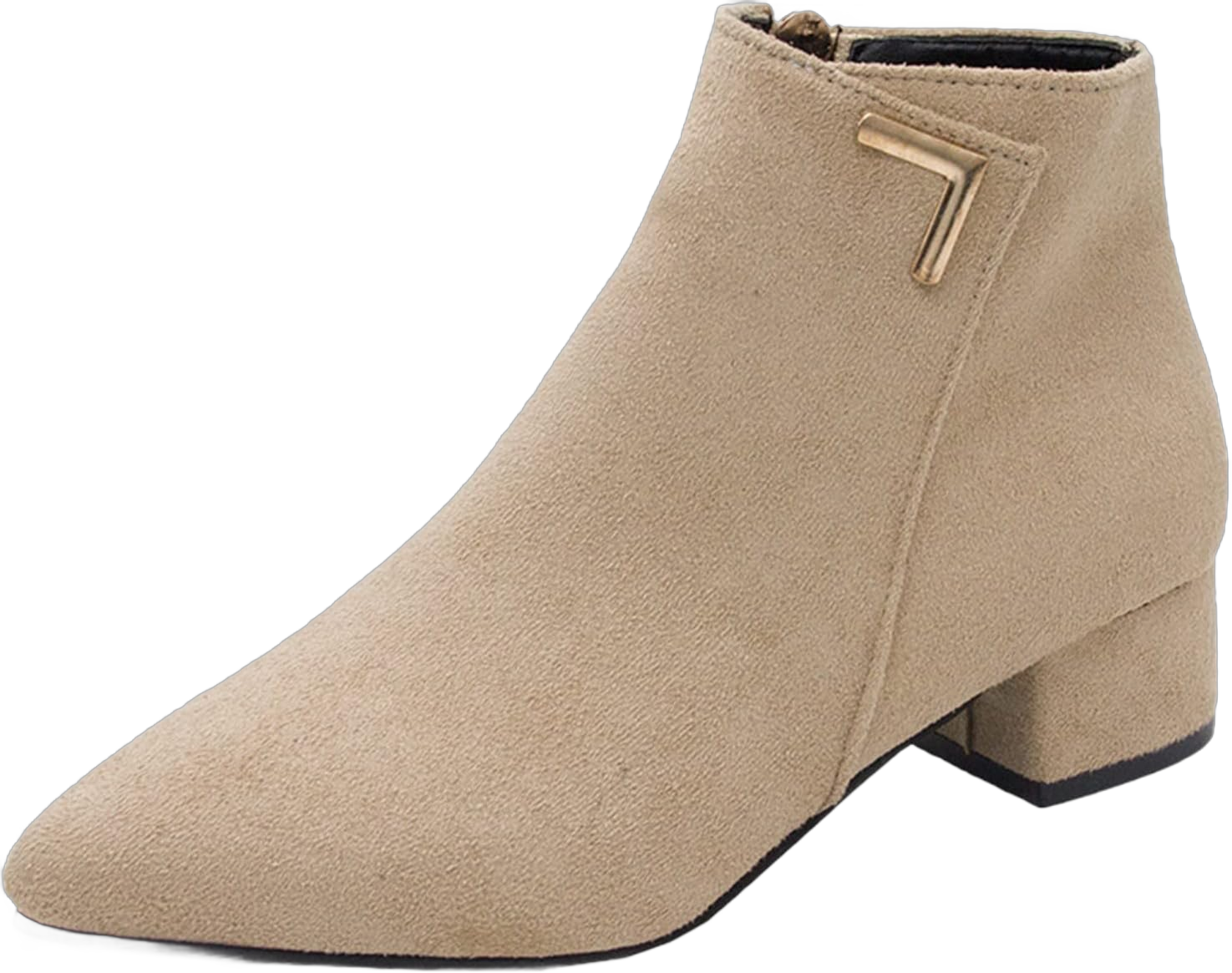 Suede Ankle Boots for Women,Round Toe Low Heel Short Boots Vintage Buckle Slip On Ladies Booties Casual Winter Shoes 8 Beige