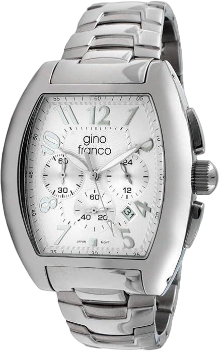 Gino Franco Men's Silver Dial Barrel Shaped Watch with Stainless Steel Bracelet and Chronograph