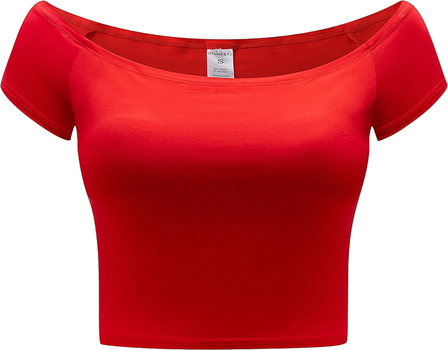 OThread & Co. Women's Off Shoulder Short Sleeve Crop Top Comfy Basic Stretch Layer Shirt Small Red