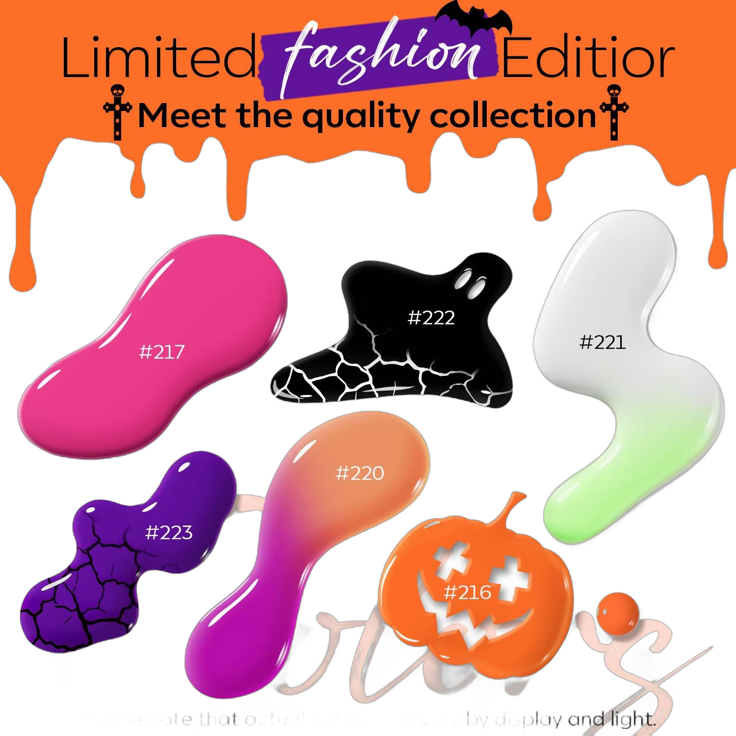 modelones Nail Polish Set 6 Colors with Spooky Stickers, Crackle Black Purple Orange Hot Pink Glow in the Dark White Quick Dry Nail Lacquer Kit, Fall Winter Nail Art Gift for Women Girls A1 Boo-tiful Nightmare