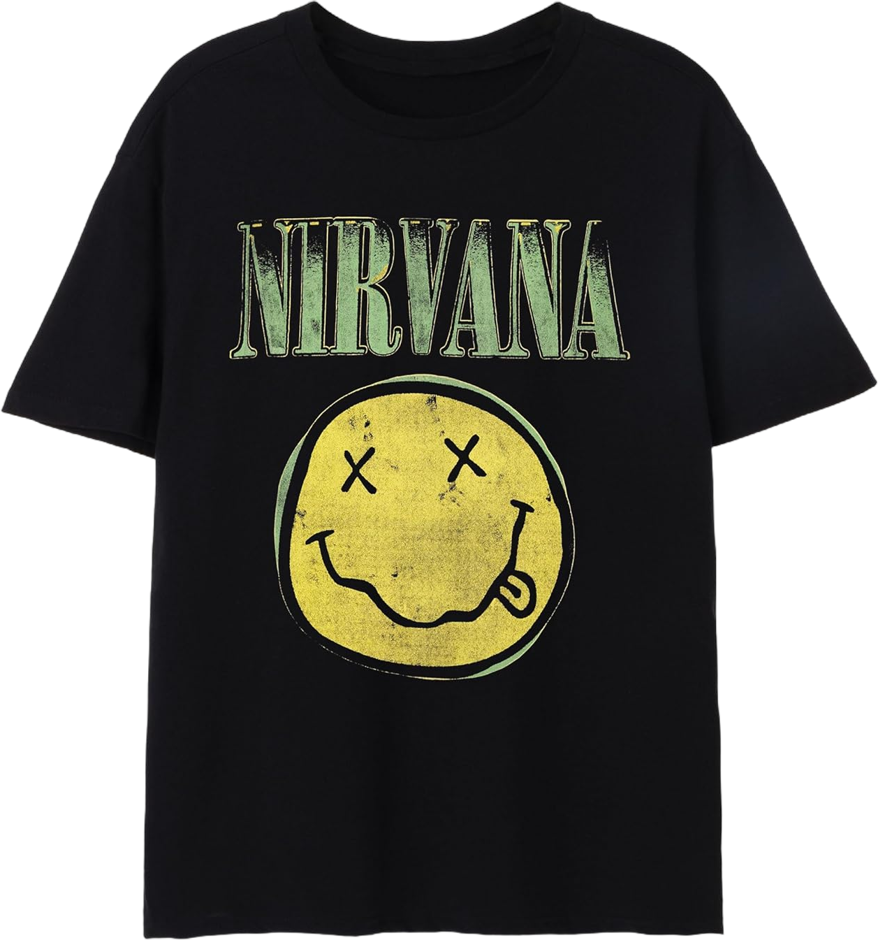 Nirvana Mens T-Shirt | Adults Short Sleeve Graphic Tee in Black Options Grunge Distressed Band Logo Print Apparel Top Black X-Large