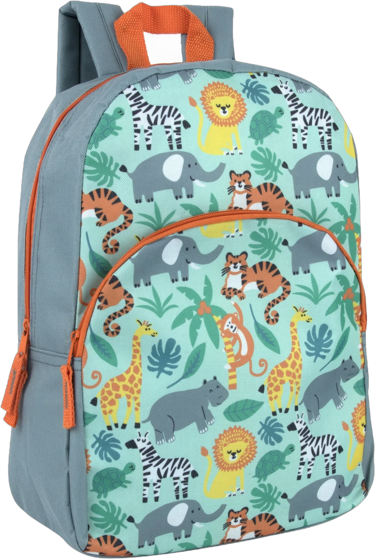 Trail maker Boys 15"L Playful Printed Backpack with Padded Shoulder Straps and Front Zipper Pocket for Preschool, Kindergarten, Elementary, Camp, Traveling & Commuting in Jolly Jungle Animals