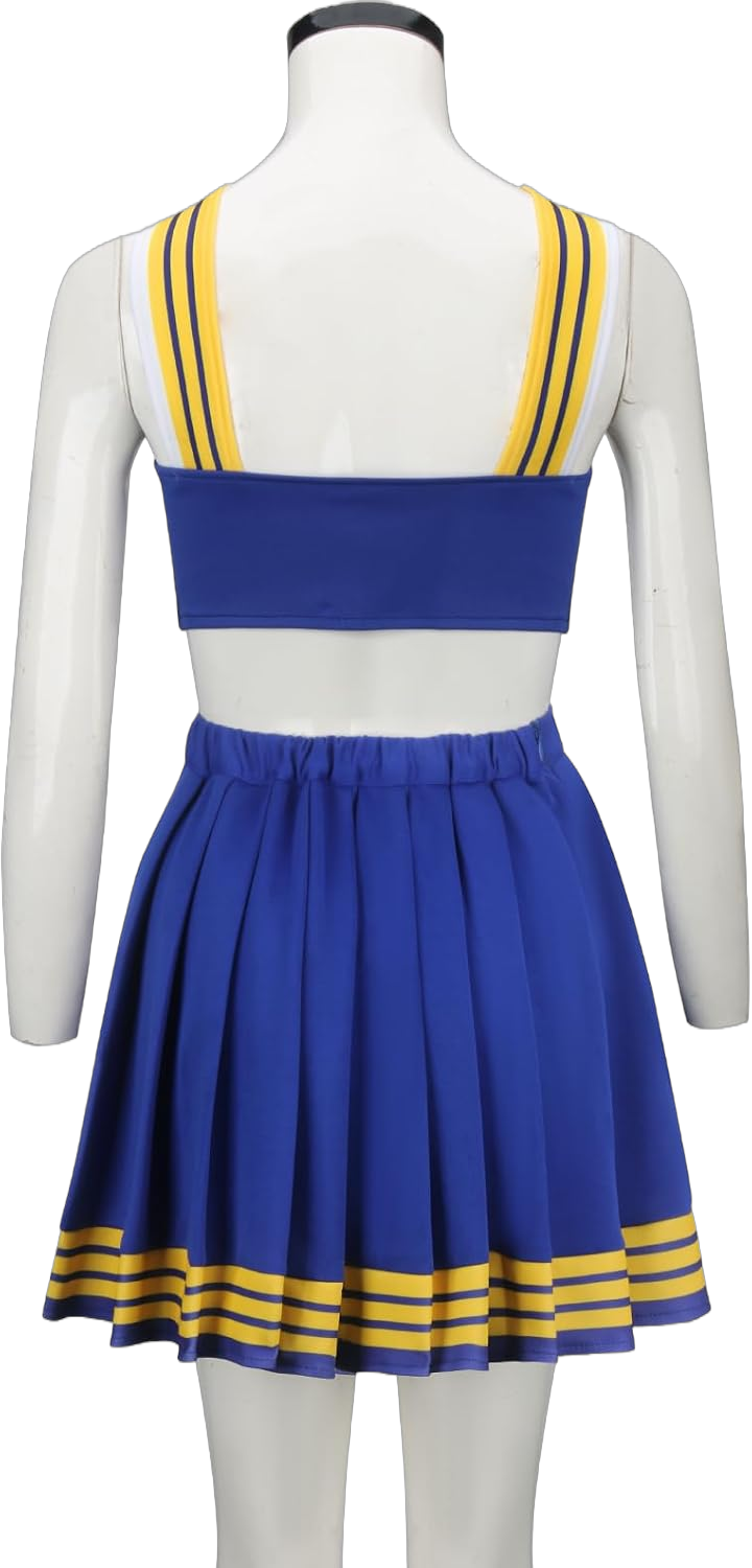 Adult Women Tay Tay Cheerleader Costume Uniform Girls Swift Cheerleading Crop Top with Pleated Skirt Halloween Outfit X-Small Blue