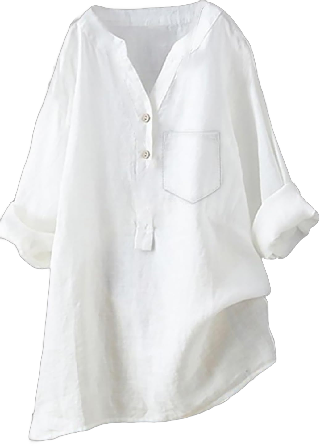 Cotton Linen Shirts for Women 3/4 Sleeve V Neck Tunic Tops Trendy Casual Gauze Shirts Dressy Blouses with Pockets 3X-Large White