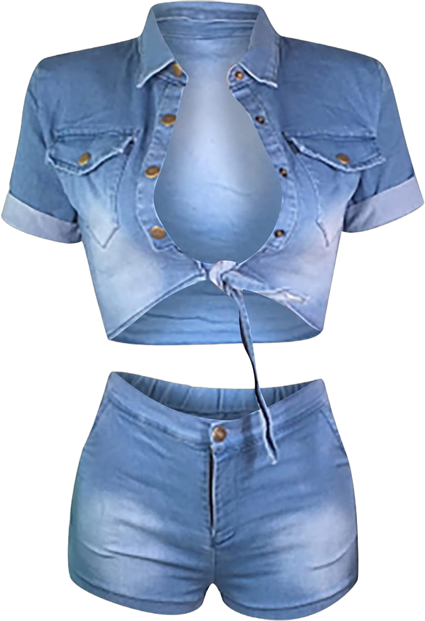 Denim Outfits for Women's 2 Piece Set Summer Party Hot Short Sets Crop Jacket Top and Shorts Sexy Casual Jeans Suit Large Blue