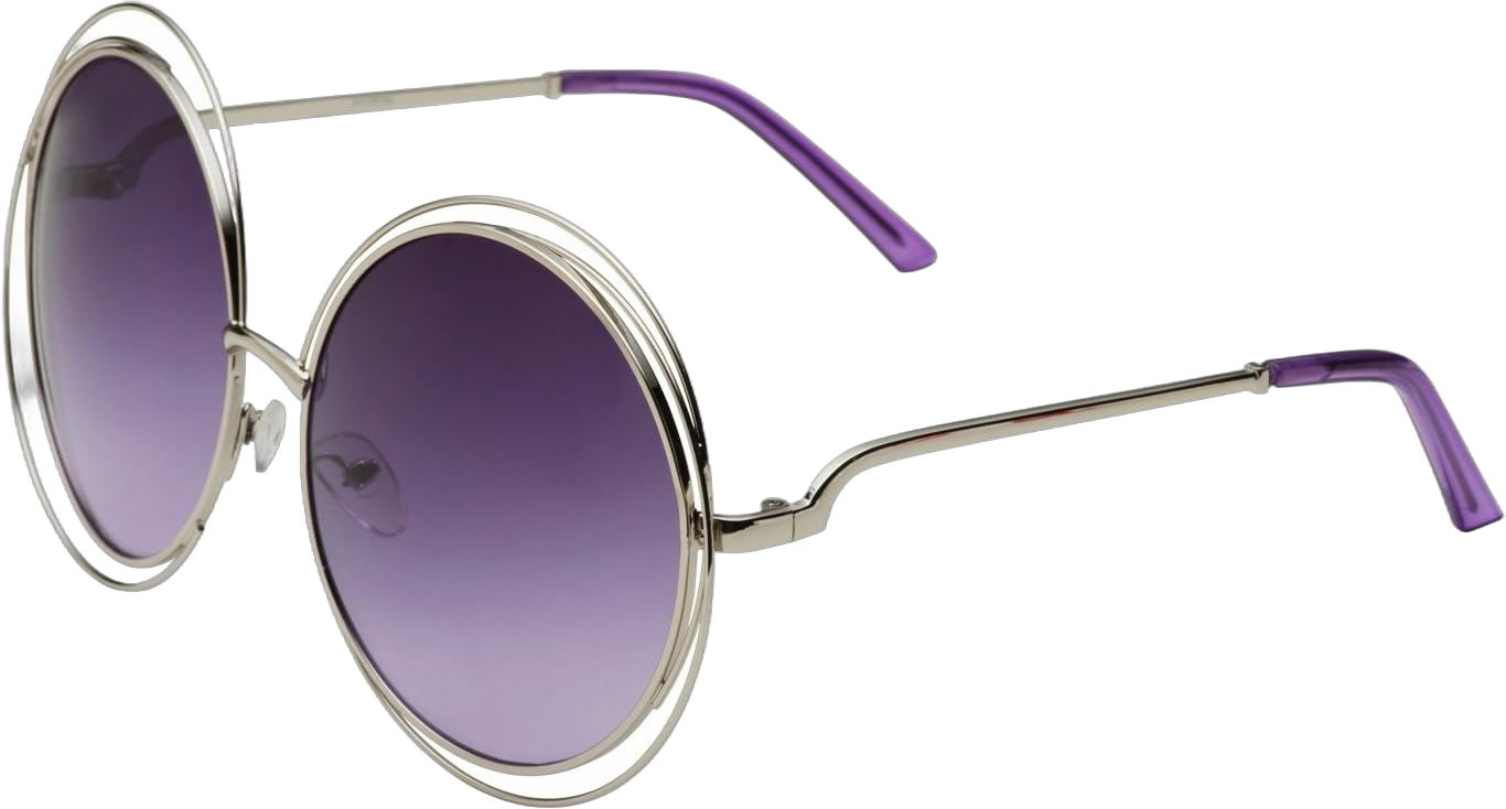 grinderPUNCH Women's Halo XXL Round Oversized Wire Sunglasses in Metal Silver - Purple 65 Millimeters