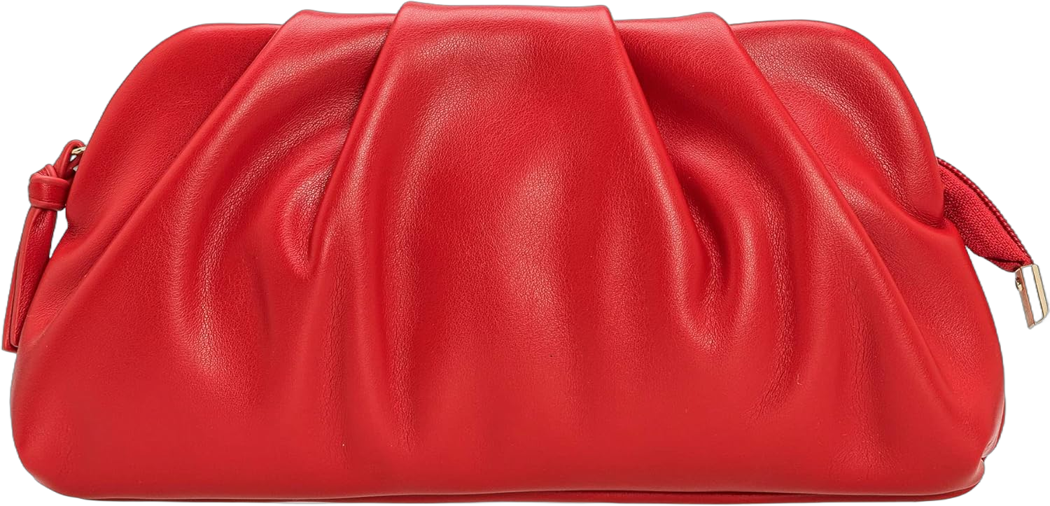 CHARMING TAILOR Chic Soft Vegan Leather Clutch Bag Dressy Pleated PU Evening Purse for Women Red