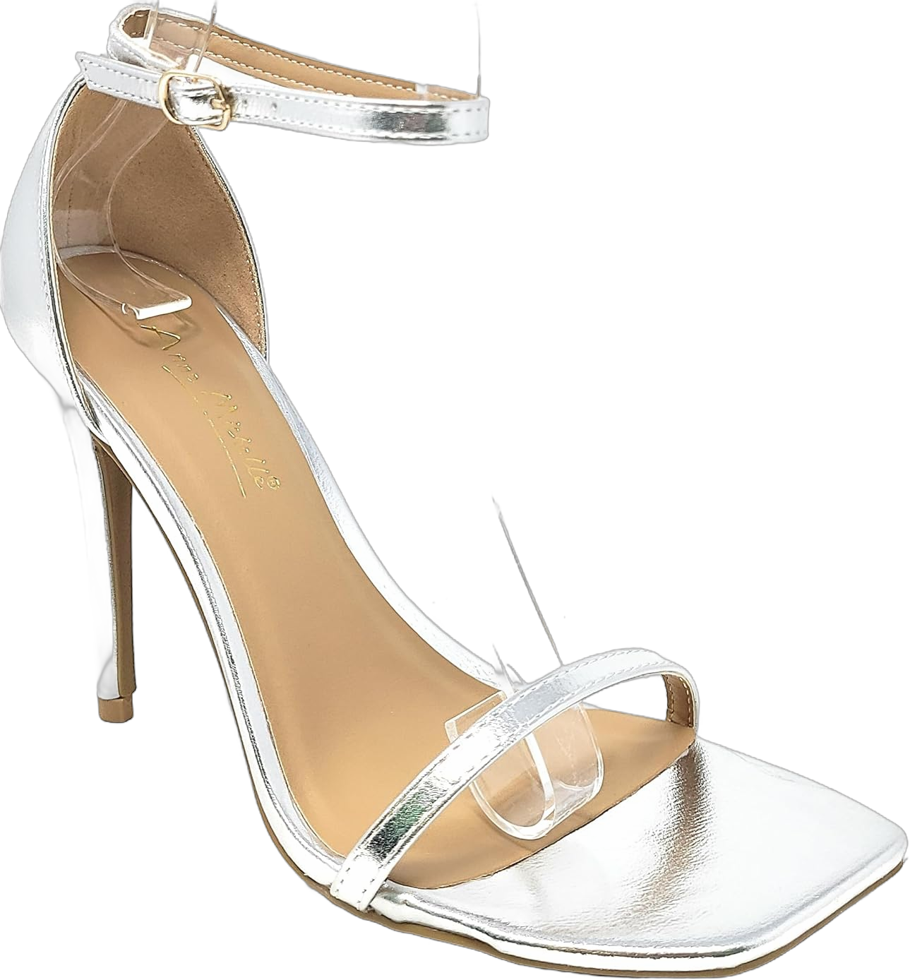 Anne Michelle Women's Neo-01 Square Toe Single Toe & Ankle Strap Stiletto Heels 9 Silver Pu