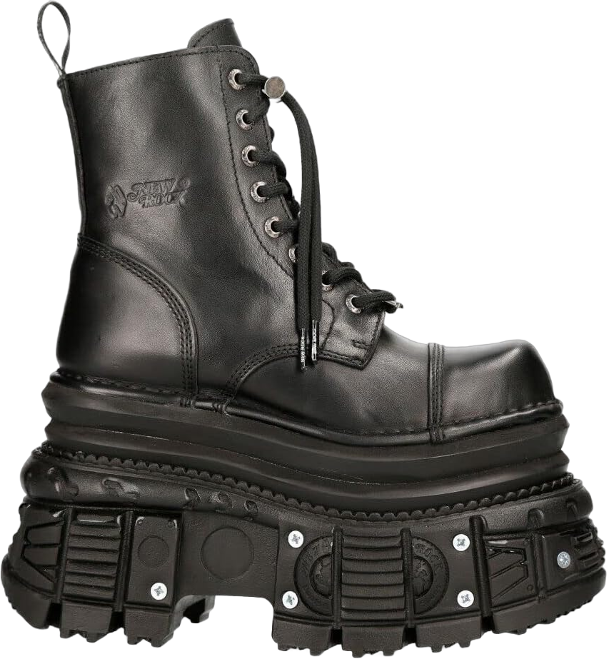 New Rock Boots MILI083CCT-C4 Mens Metallic Black Leather Platform Military