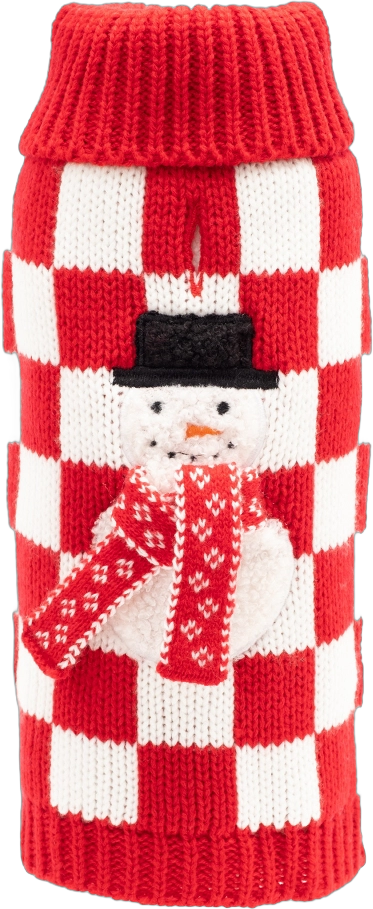 The Worthy Dog Checkerboard Snowman Pullover Sweater - Red - XL