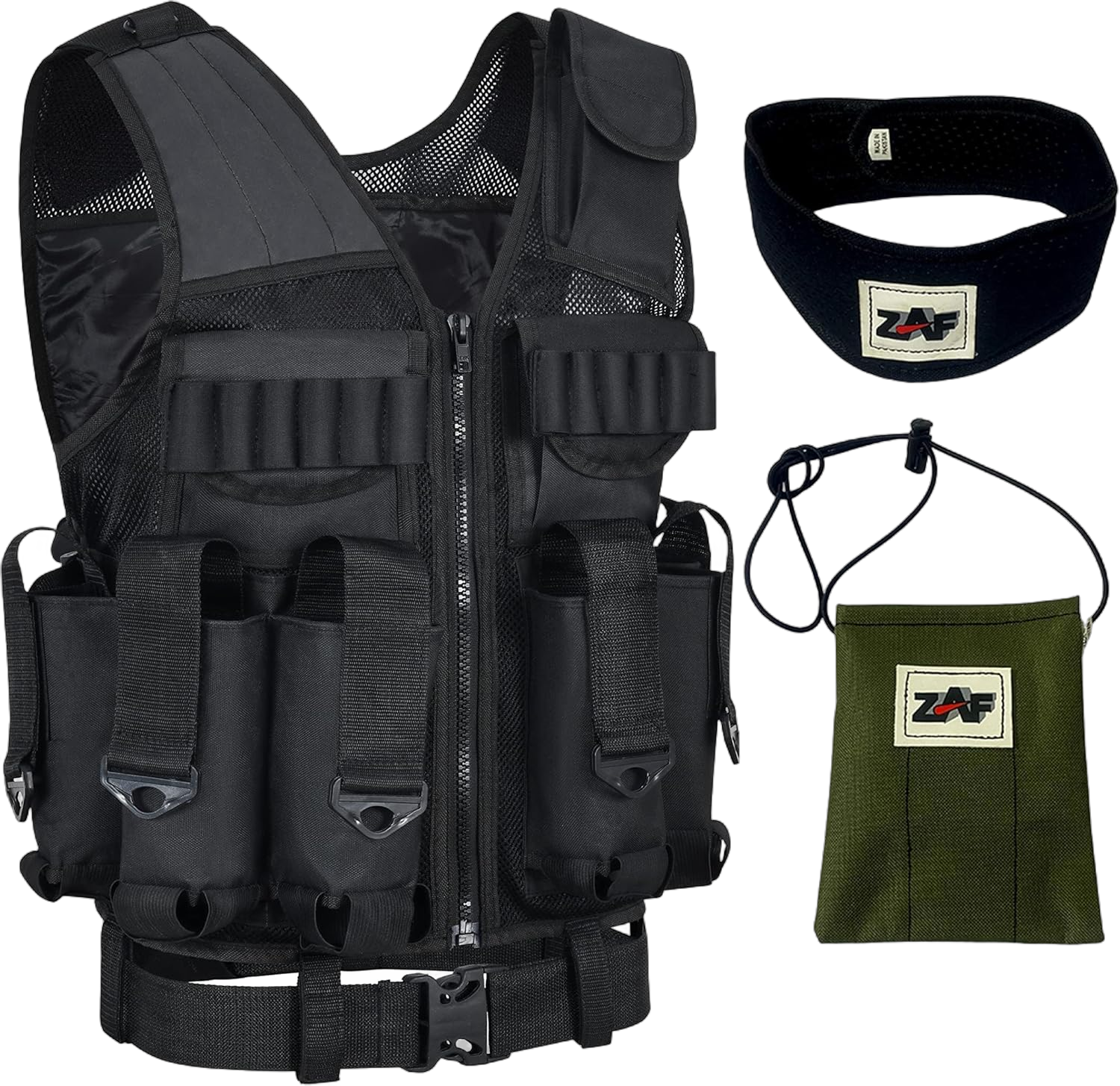 9 pod paintball/tactical vest with barrel pouch and neck protector unisex ZAF COMBO