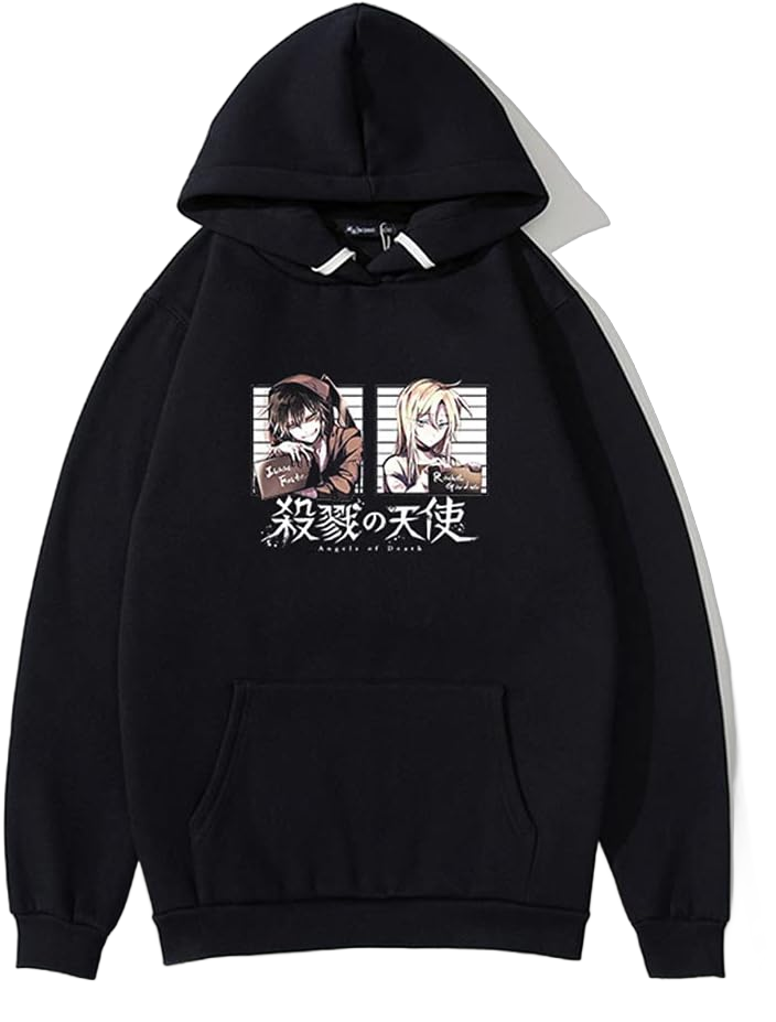 WJHYWDH 2021 Angels of Death New Anime Hoodies Casual Hooded Sweatshirt Unisex Clothing 3X-Large Black