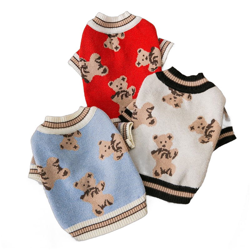 Dog Striped Knitted Sweater Cardigan Clothing