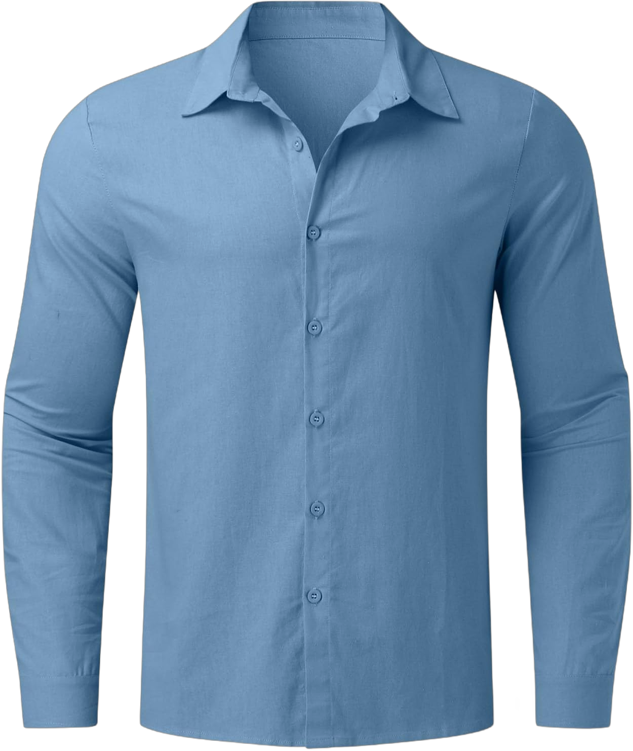 Generic Button Down Linen Shirts for Men Casual Long Sleeve Loose Fit Lapel Beach Shirts Solid Summer Beach T-Shirts 2024 3X-Large Light Blue