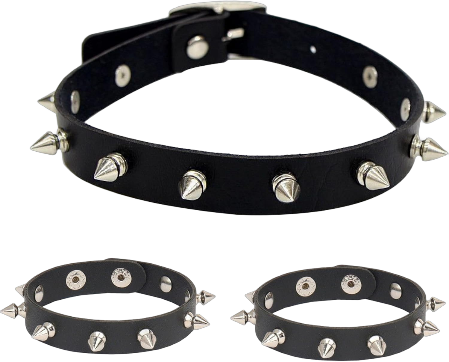 3pcs punk accessories Choker Necklace and spiky bracelet for women men, punk jewelry spiked bracelets studded bracelet leather choker