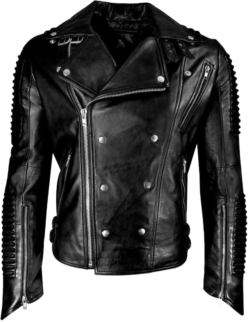 Mens Punk Rock Brando Biker Studded Multi Zipper Belted Quilted Motorcycle Black Leather Jacket Large Black