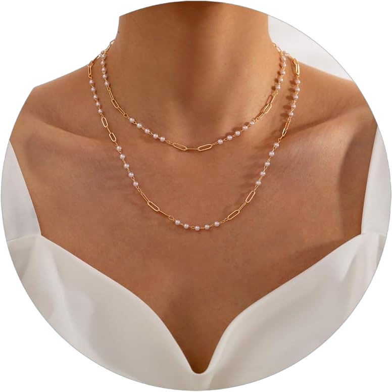 TOBENY Pearl Necklaces for Women 14k Gold Plated Handmade White Pearl Choker Necklace Dainty Small Tiny Beaded Pearl Strand Chain Necklace Delicate Single Wedding Prom Bridal Jewelry Gift Layered