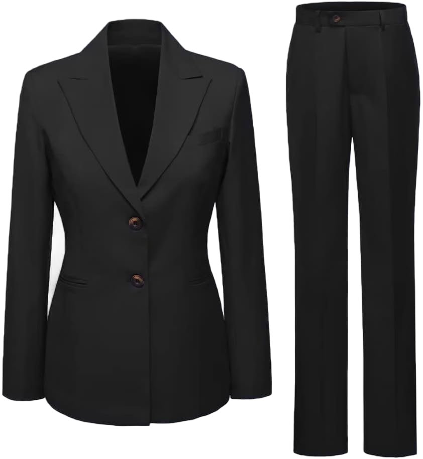 Women's Suits 2 Piece Office Casual Long Sleeved Work Suit Set Business Professional Attire Women One Button Blazer+Pants 0 Black