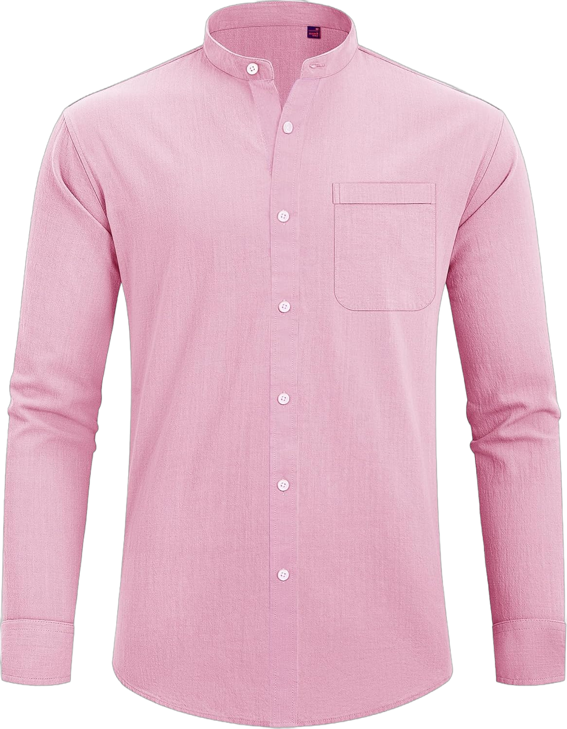 J.VER Men's Cotton Linen Long Sleeve Shirts Casual Button Down Banded Collar Shirt Beach Summer Tops with Pocket X-Large Light Pink