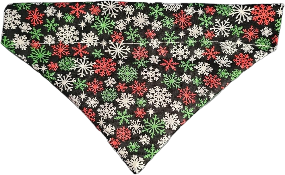 Red and Green Snowflakes Over the Collar Dog Bandana That Slips onto Their Existing Collar Size (Medium)