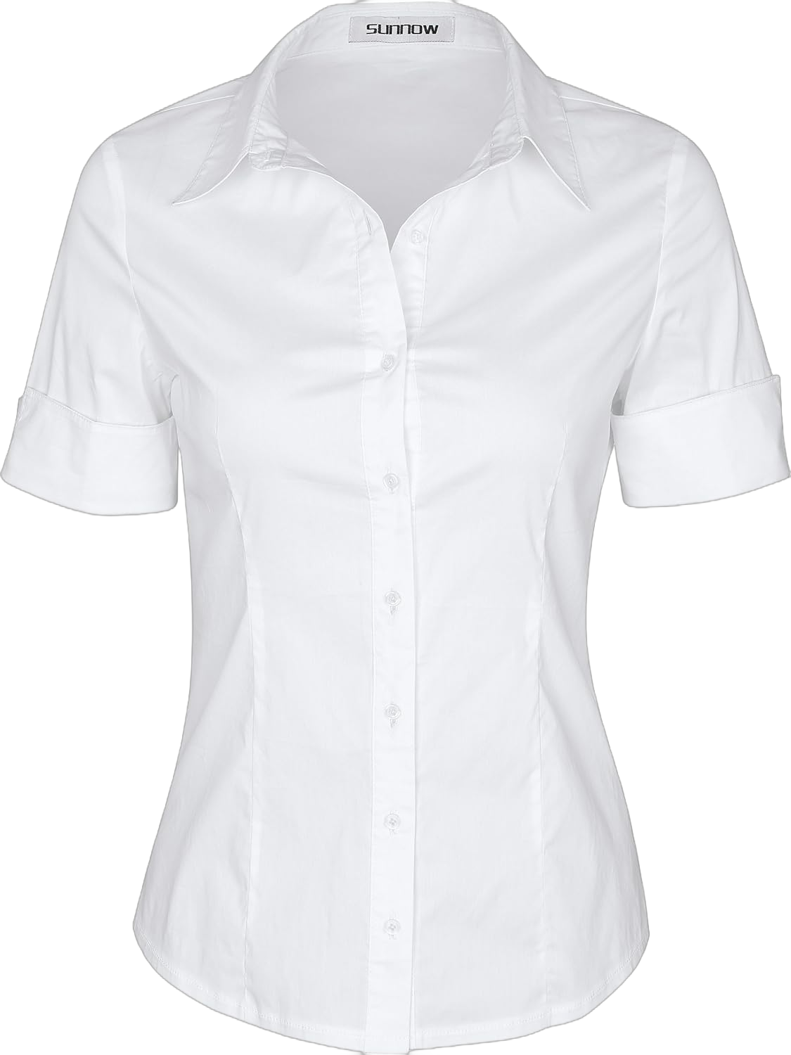 SUNNOW Womens Button Down Shirts Tailored Short Sleeve Shirt Basic Simple Stretch Wrinkle Free Formal Work Blouses Small White